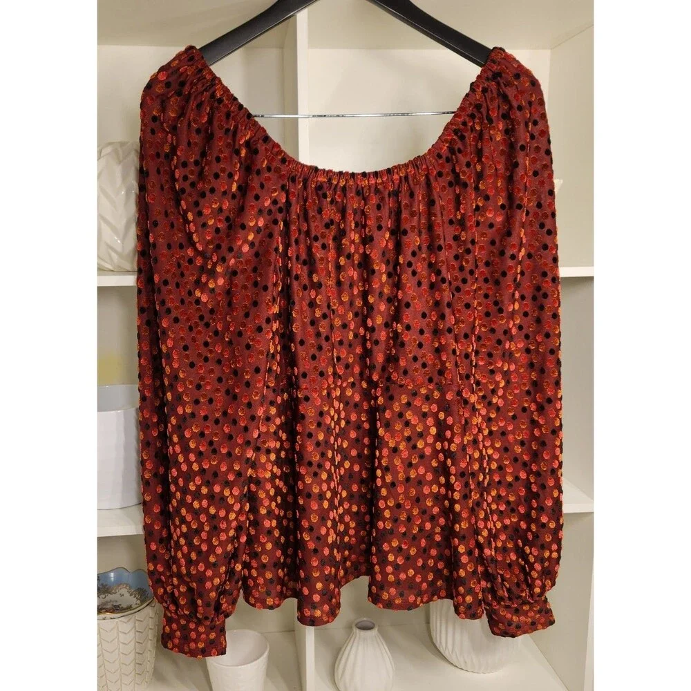 Babydoll Velvet Top Last Letter Burnout Blouson Sleeves Sz 14 Lane Bryant - Picture 16 of 16